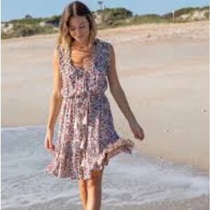 Natural Life Peasant Floral Dress Rayon Size Large Ruffles Drawstring Waist